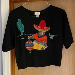 Black Short Sleeve Tee with Colorful Embroidery